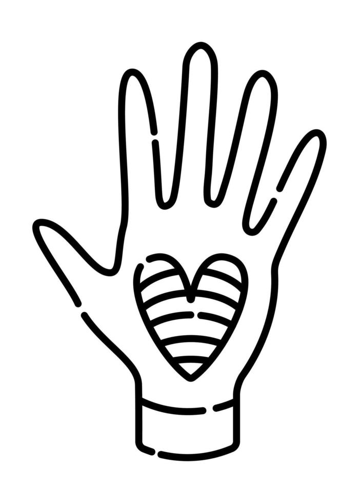 Hand with rainbow heart, line icon vector