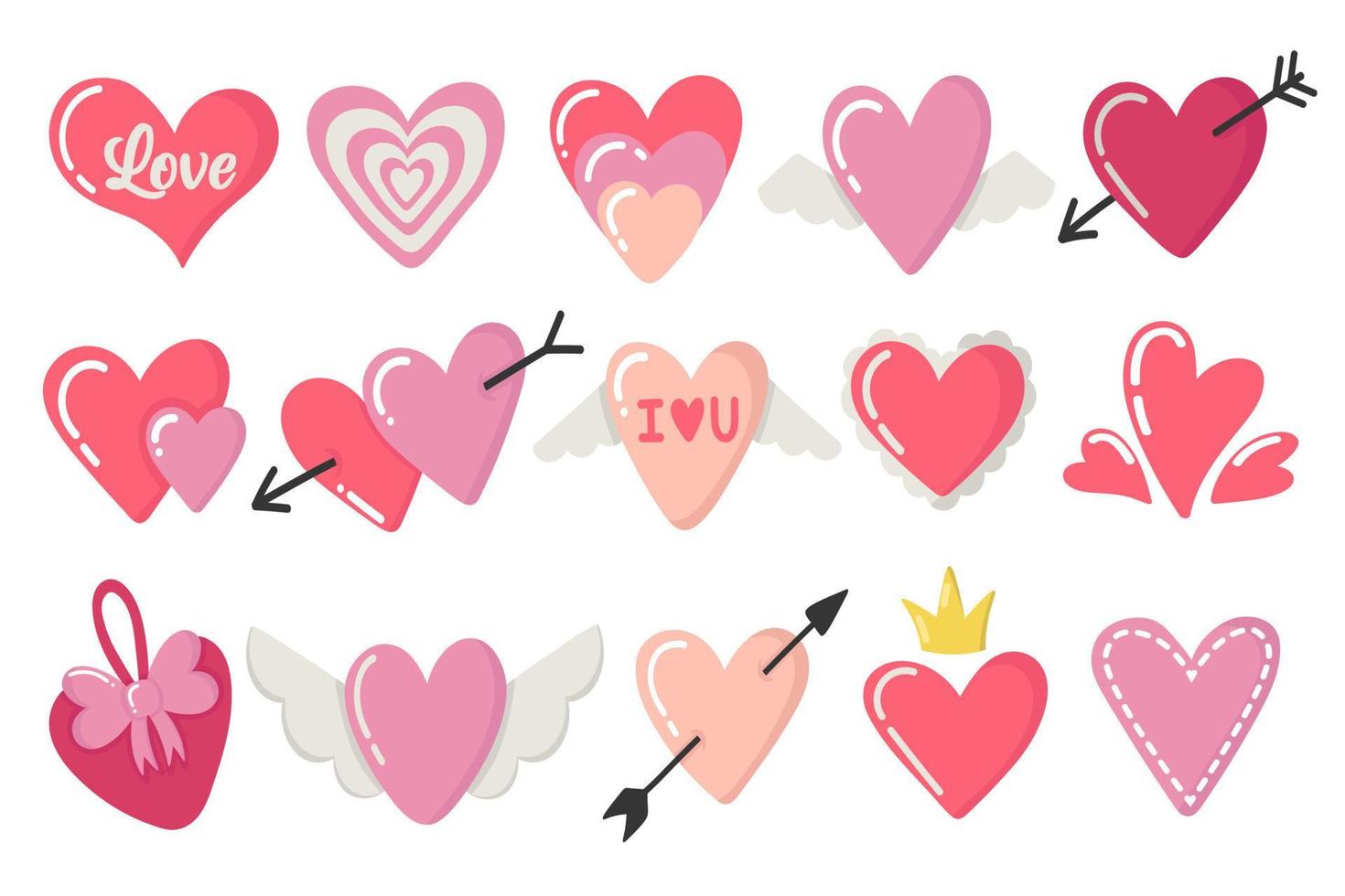 Cute valentine's day doodles set vector