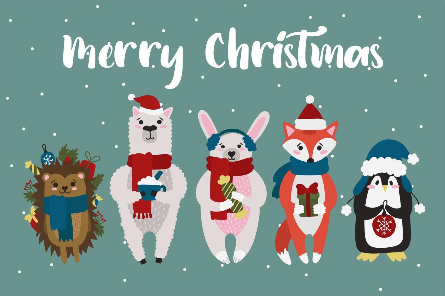 Christmas card with cute animals. Use these cuties to create your own postcards vector