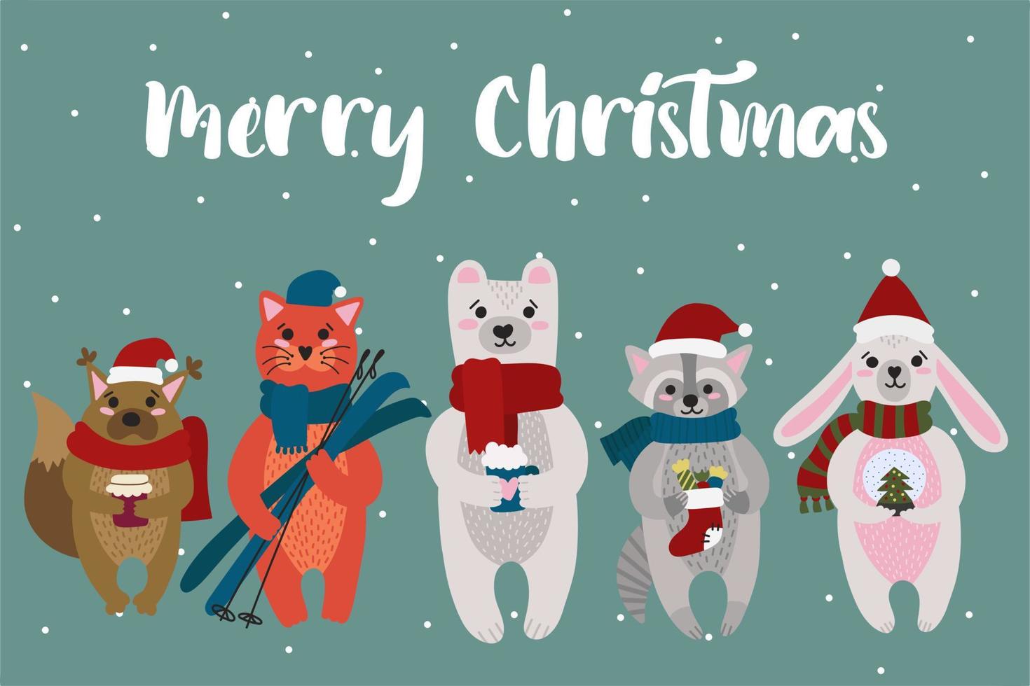 Christmas card with cute animals. Use these cuties to create your own postcards vector