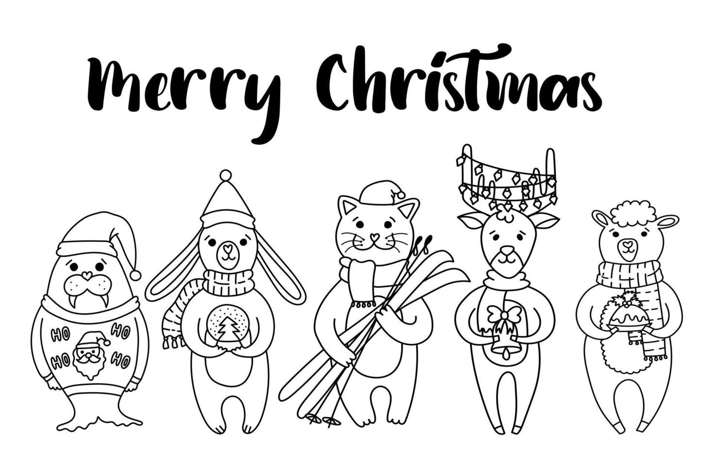 Christmas card with cute animals. Use these cuties to create your own postcards vector