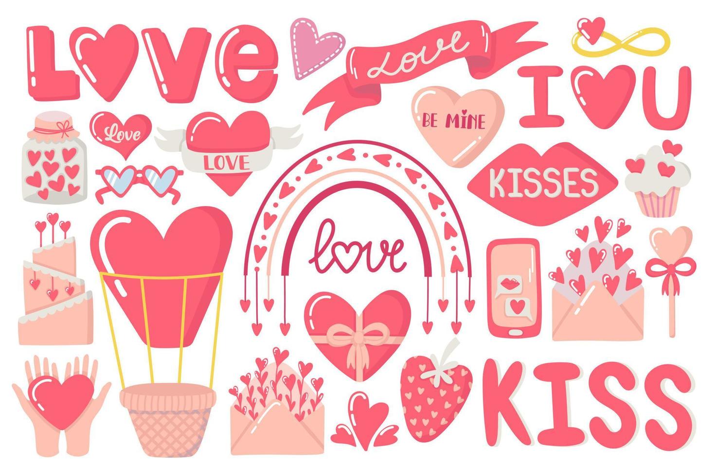 Cute valentine's day doodles set vector