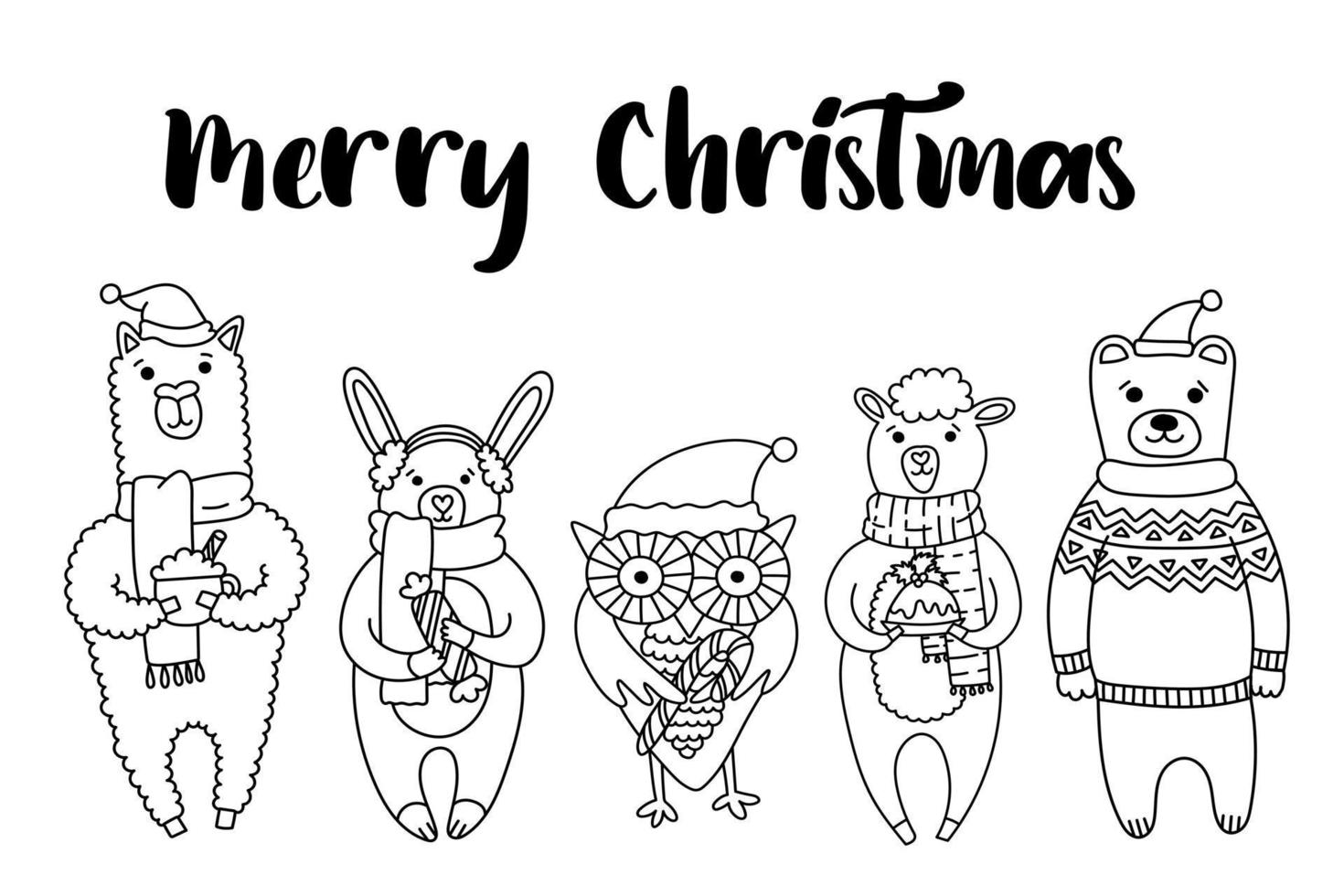 Christmas card with cute animals. Use these cuties to create your own postcards vector