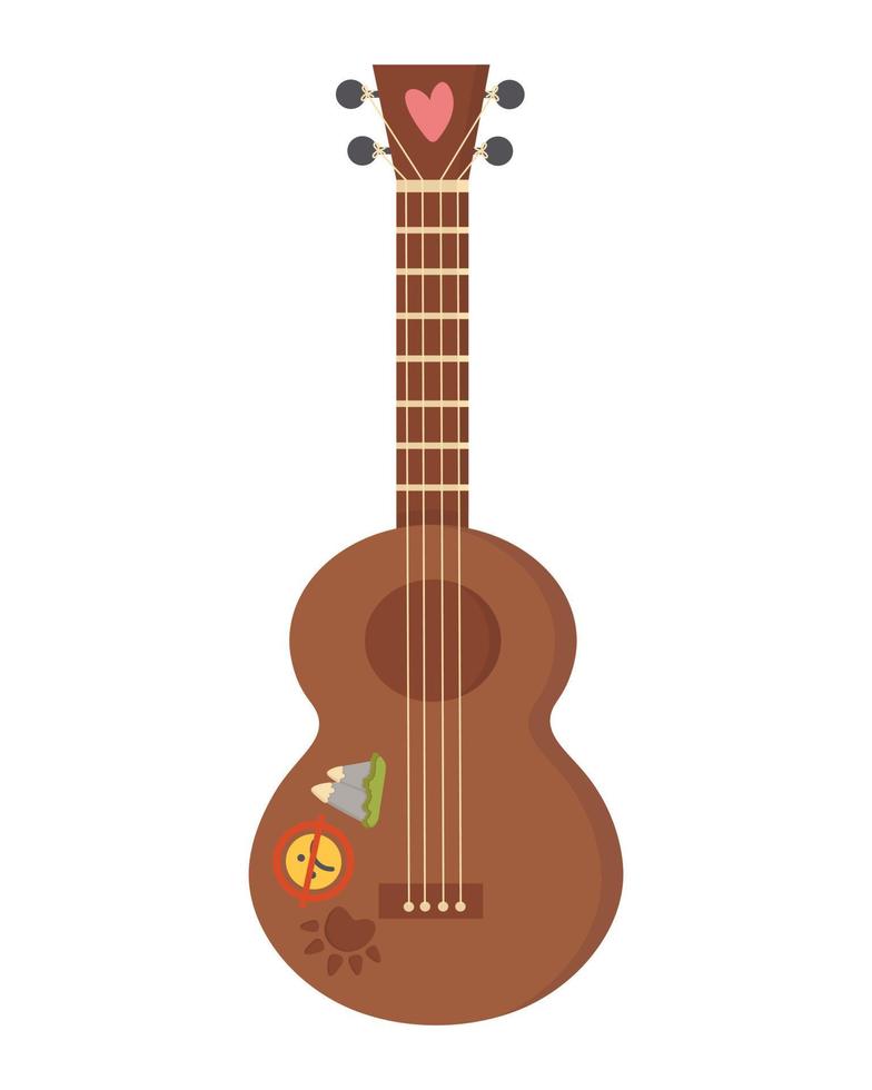 Doodle clipart. Classical guitar with stickers on the deck. All objects are repainted. vector