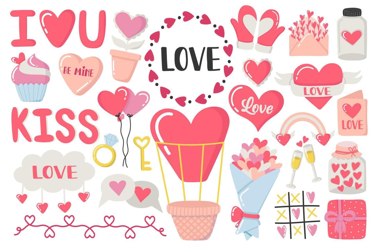 Cute valentine's day doodles set vector