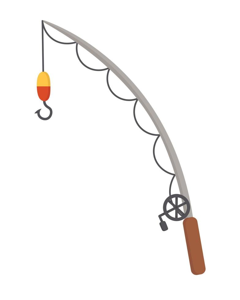 Doodle flat clipart. Fishing rod with float. All objects are