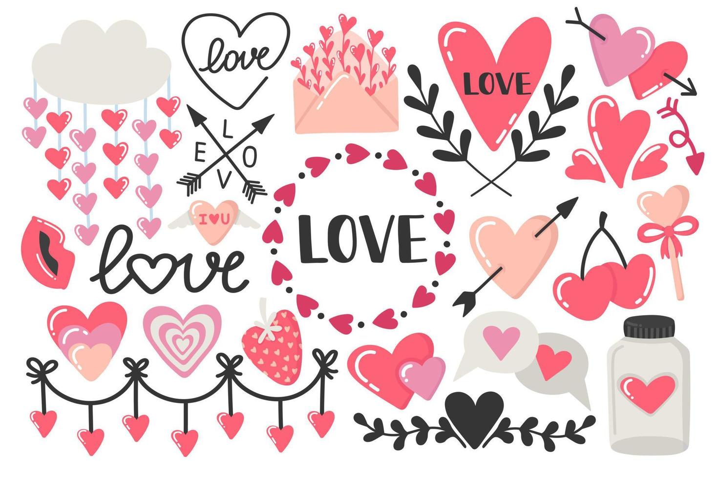 Cute valentine's day doodles set vector