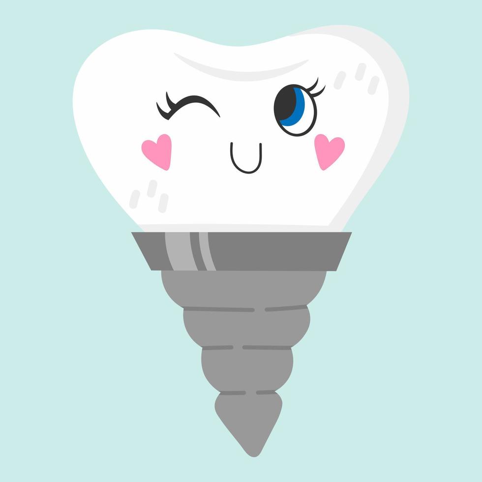 Vector doodle sticker. Cartoon tooth implant. All objects are repainted.