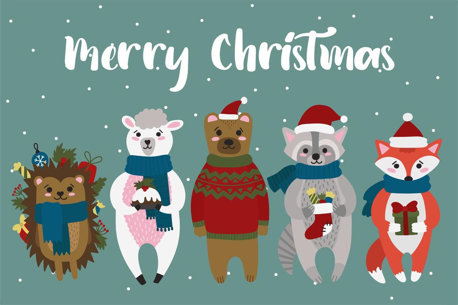 Christmas card with cute animals. Use these cuties to create your own postcards vector