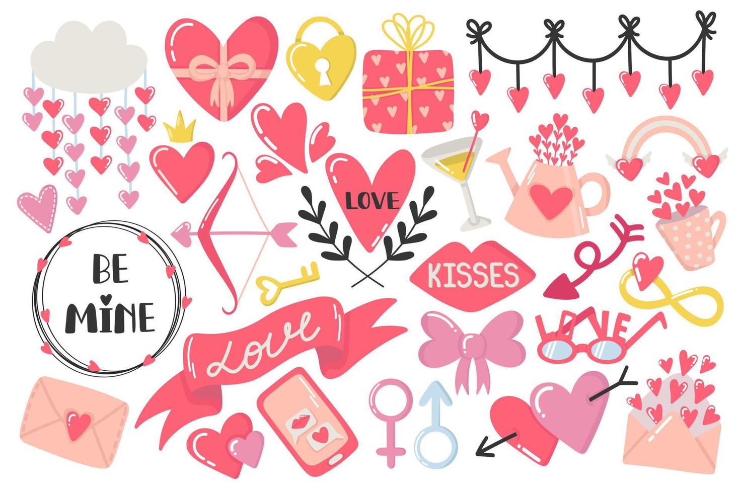 Cute valentine's day doodles set vector