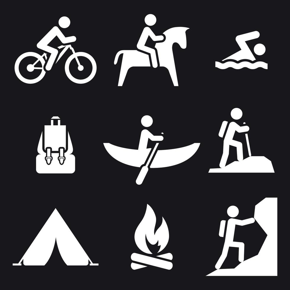Recreation icons set. White on a black background vector