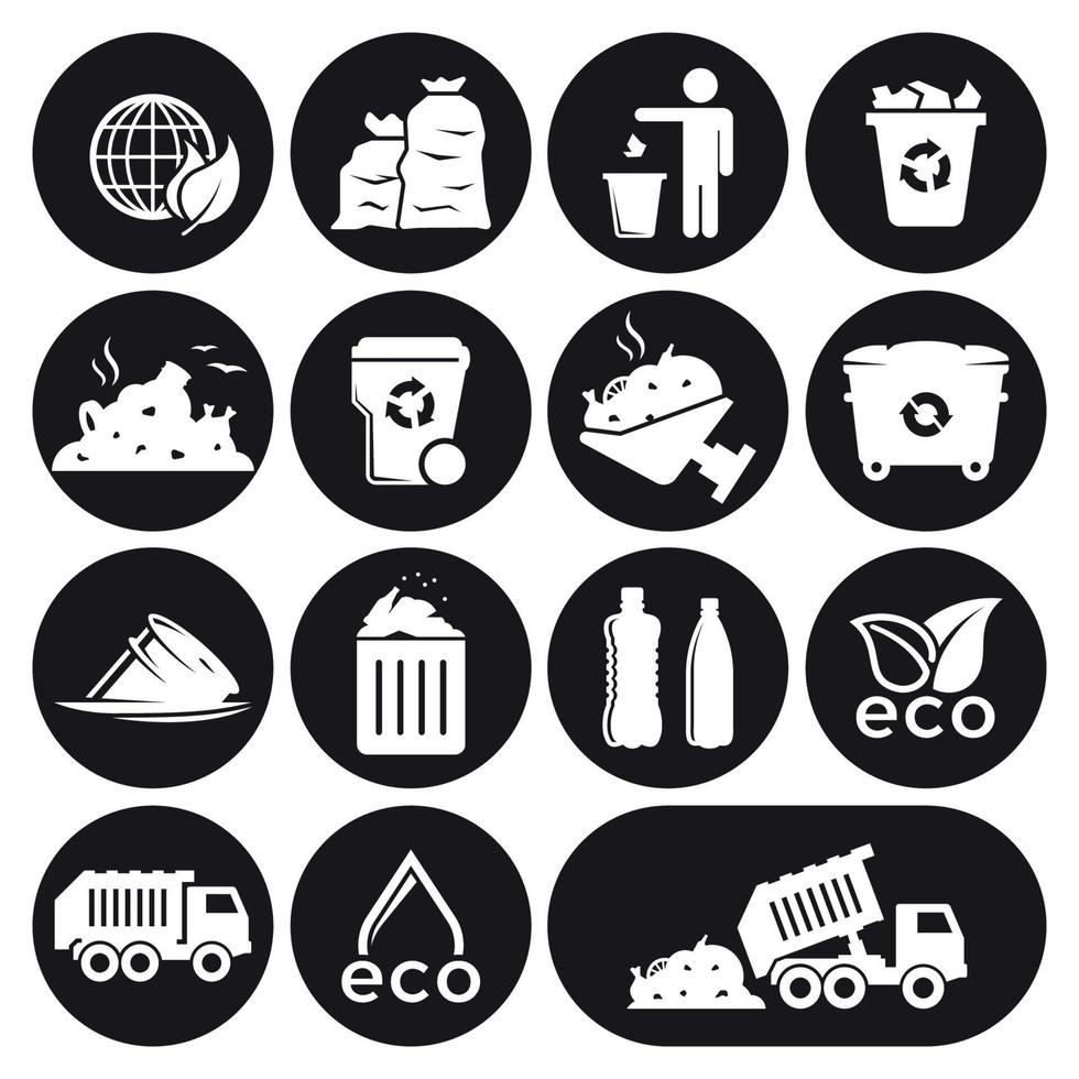 Garbage icons set. White on a black background vector