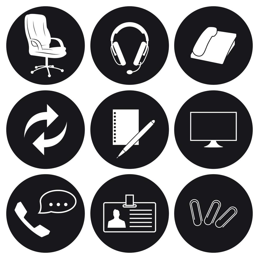 Call centre icons set. White on a black background vector