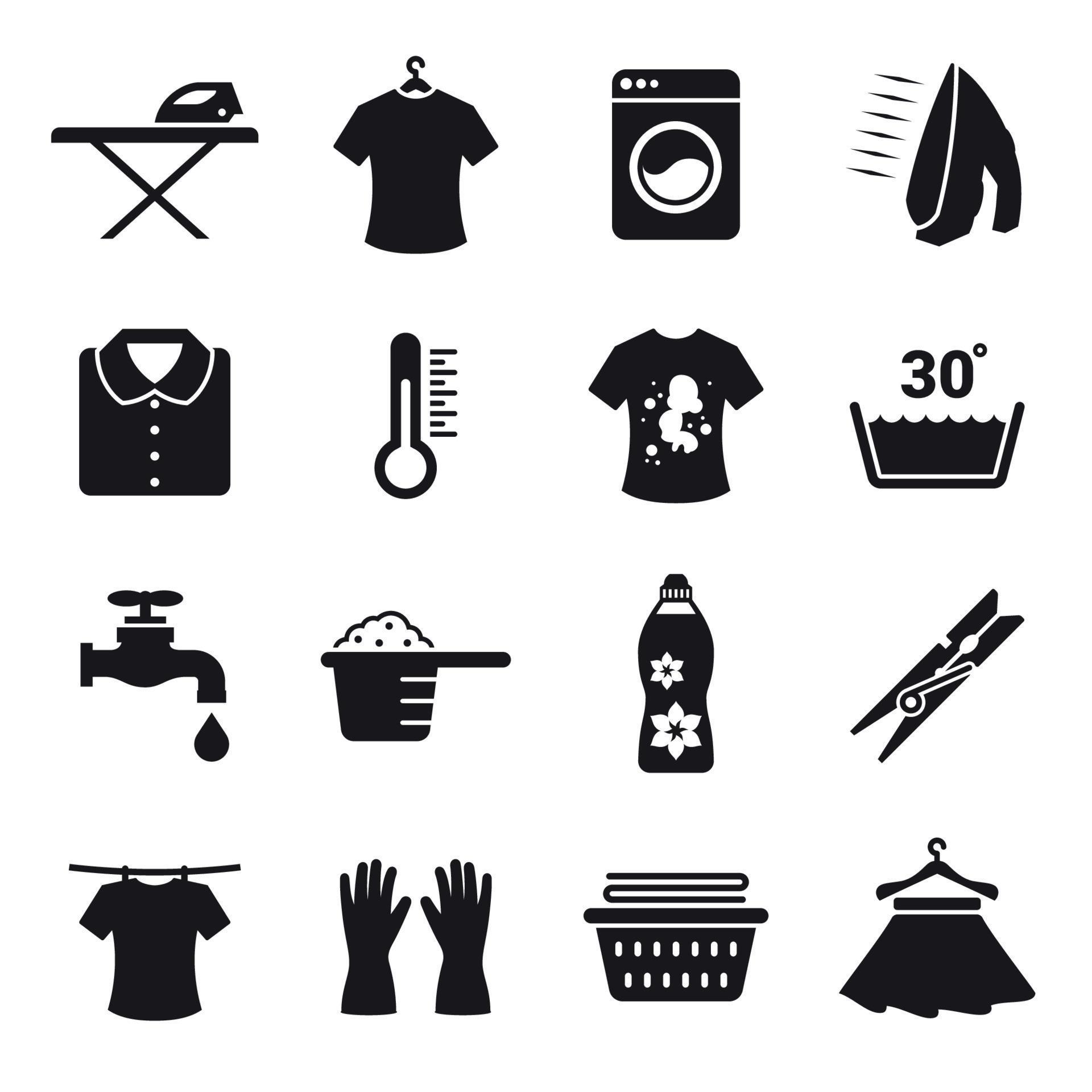 Laundry icons set. Black on a white background 18767970 Vector Art at