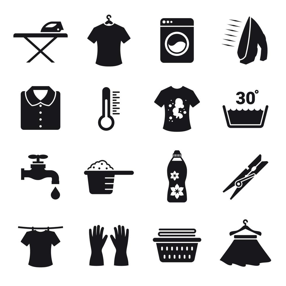 conjunto de iconos de lavandería. Negro sobre un fondo blanco vector