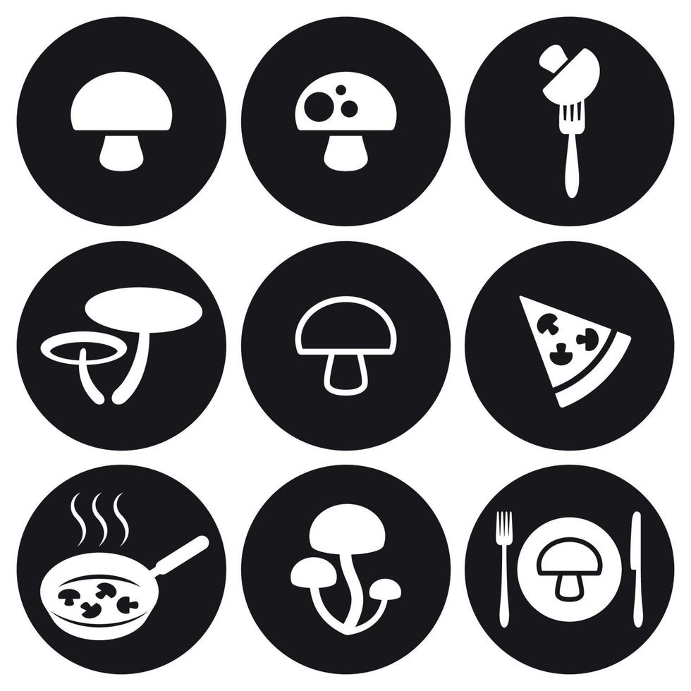 Mushrooms icons set. White on a black background vector