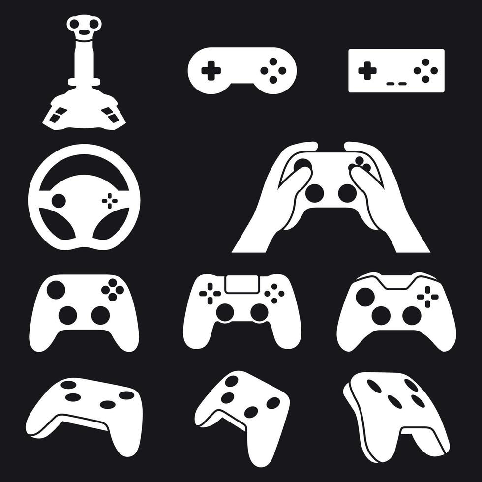 conjunto de iconos de gamepad. blanco sobre un fondo negro vector