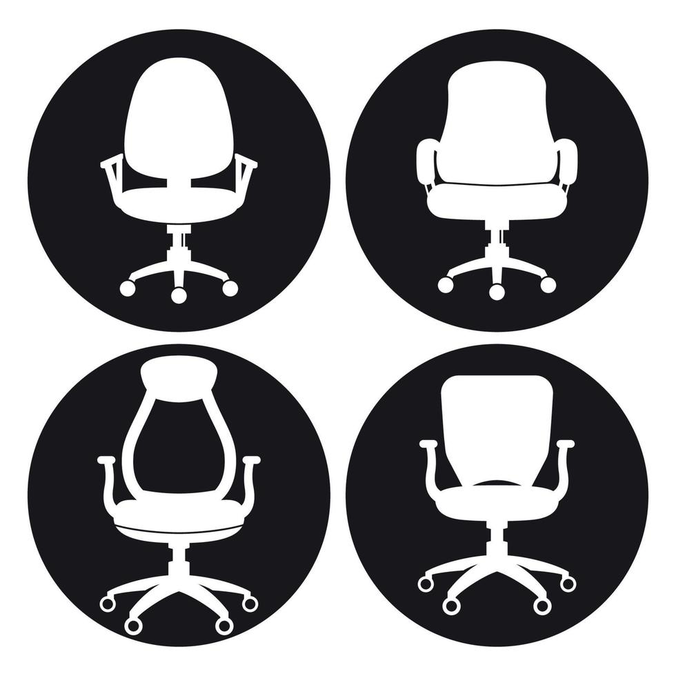 conjunto de iconos de silla de oficina. Negro sobre un fondo blanco vector