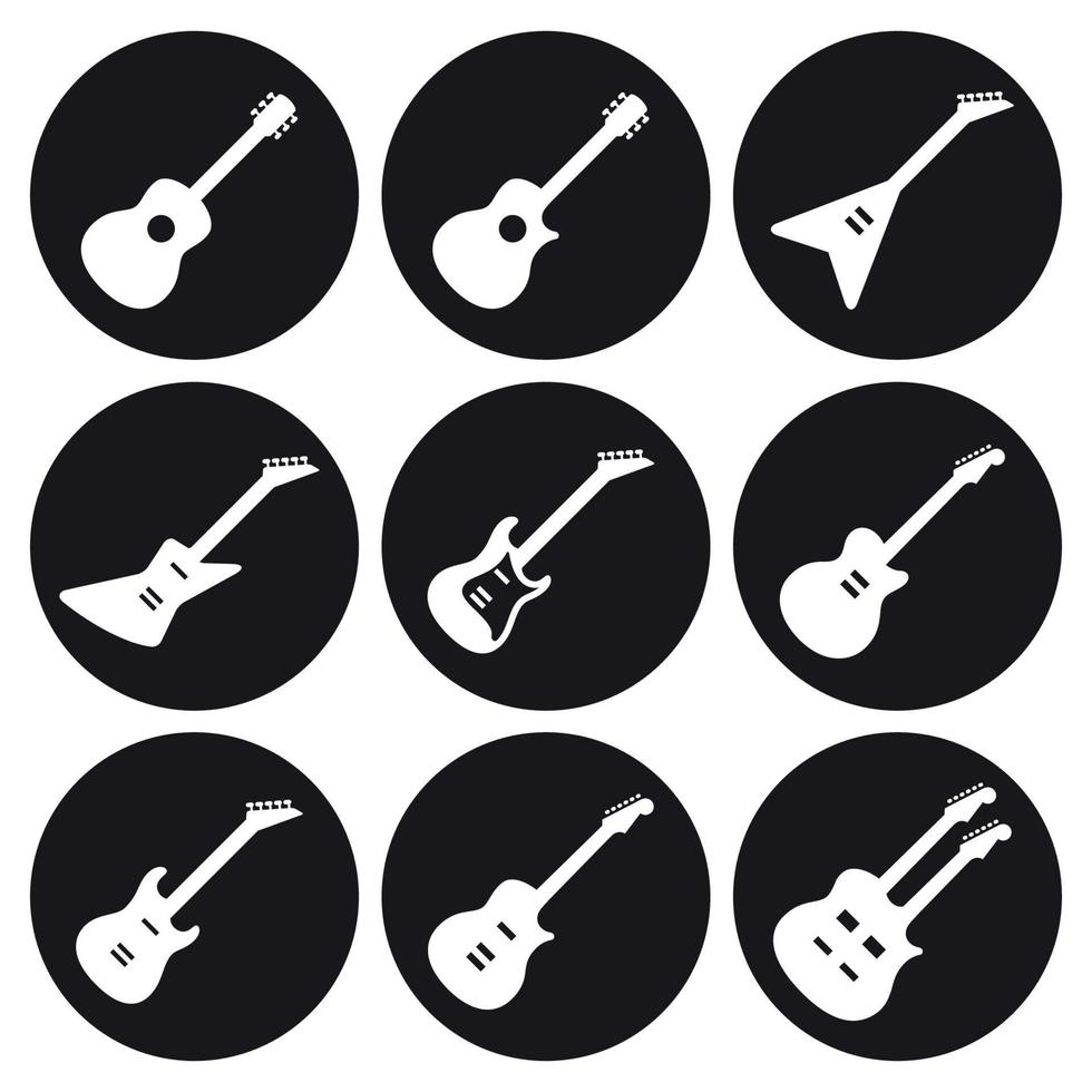 Guitars icons set. White on a black bacgkround vector