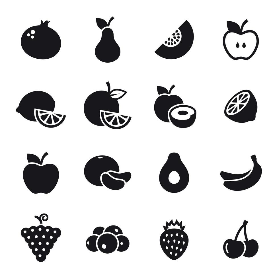 conjunto de iconos de frutas. Negro sobre un fondo blanco vector
