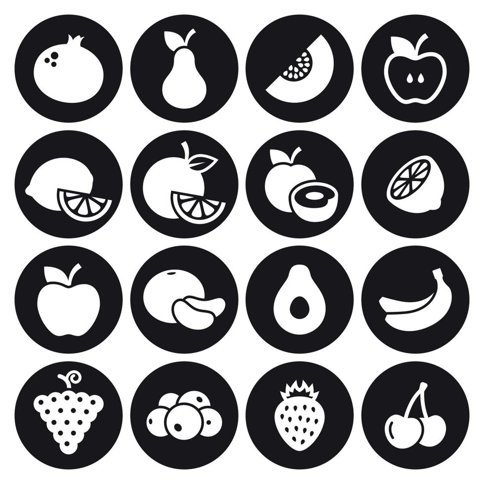 Fruit icons set. White on a black background vector