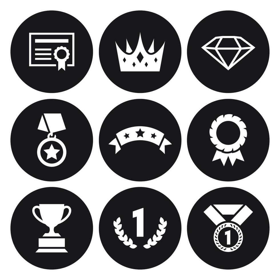 Awards icons set. White on a black background vector