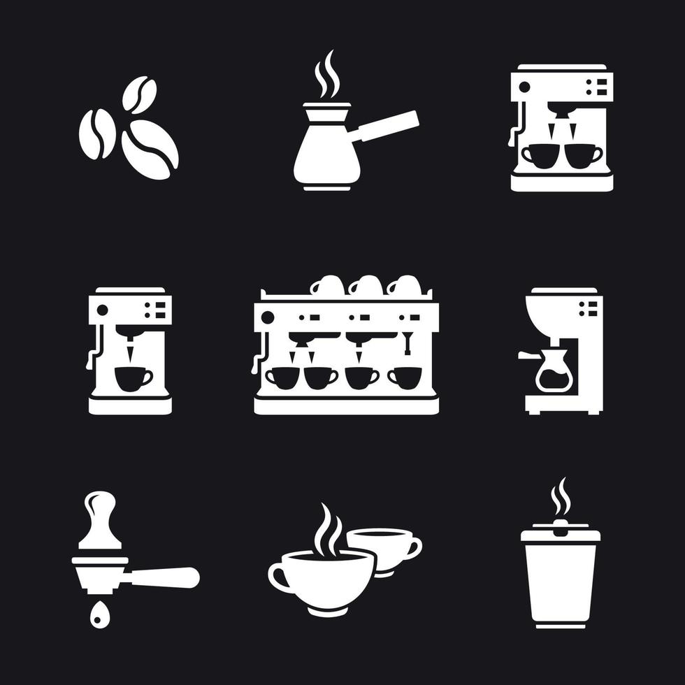 Coffee machine icons set. White on a black background 18768018 Vector