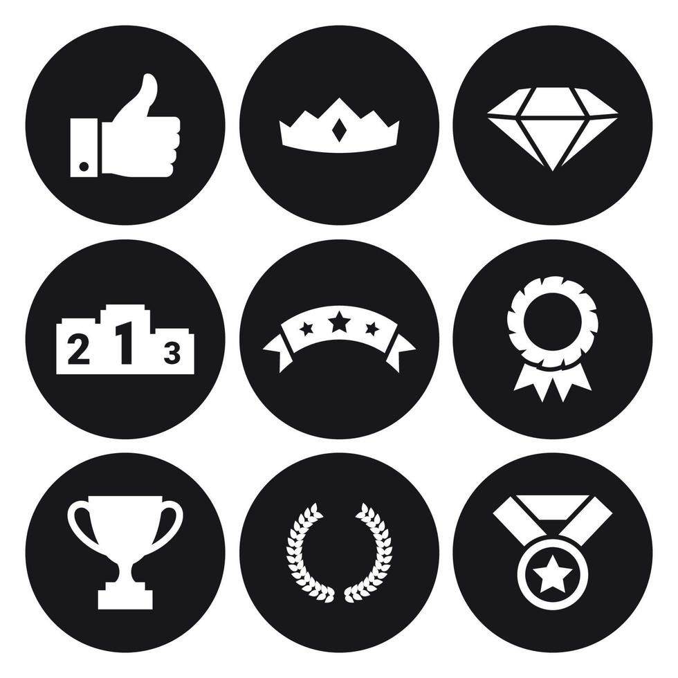 conjunto de iconos de premios. blanco sobre un fondo negro vector