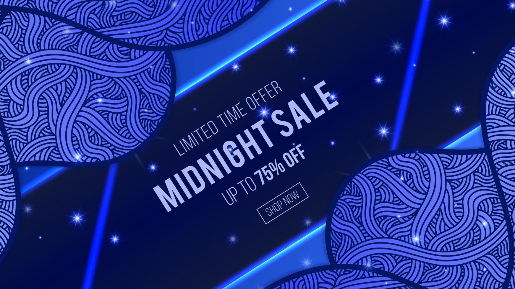 sale banner template background with doodle illustration , midnight sale, neon blue vector