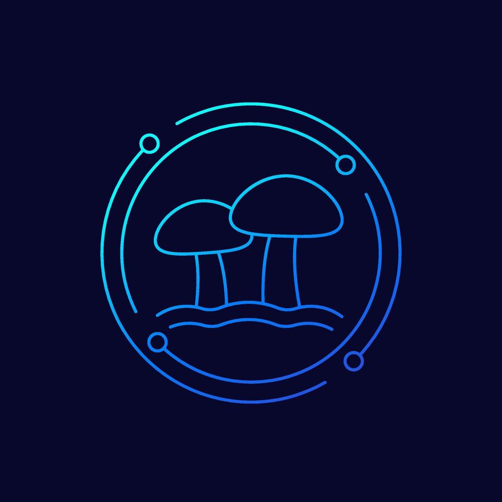 mushrooms line icon on dark vector