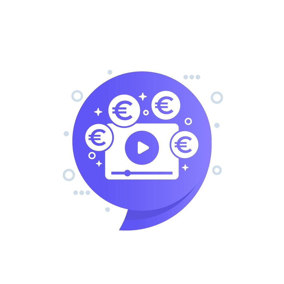 Video monetization icon, earn money with video content vector