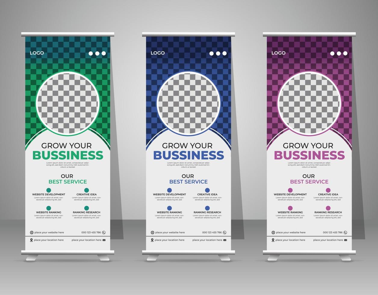Business Roll Up Set. Standee Design. Banner Template, Abstract Blue Geometric Triangle Background vector, presentation, leaflet, exhibition display vector
