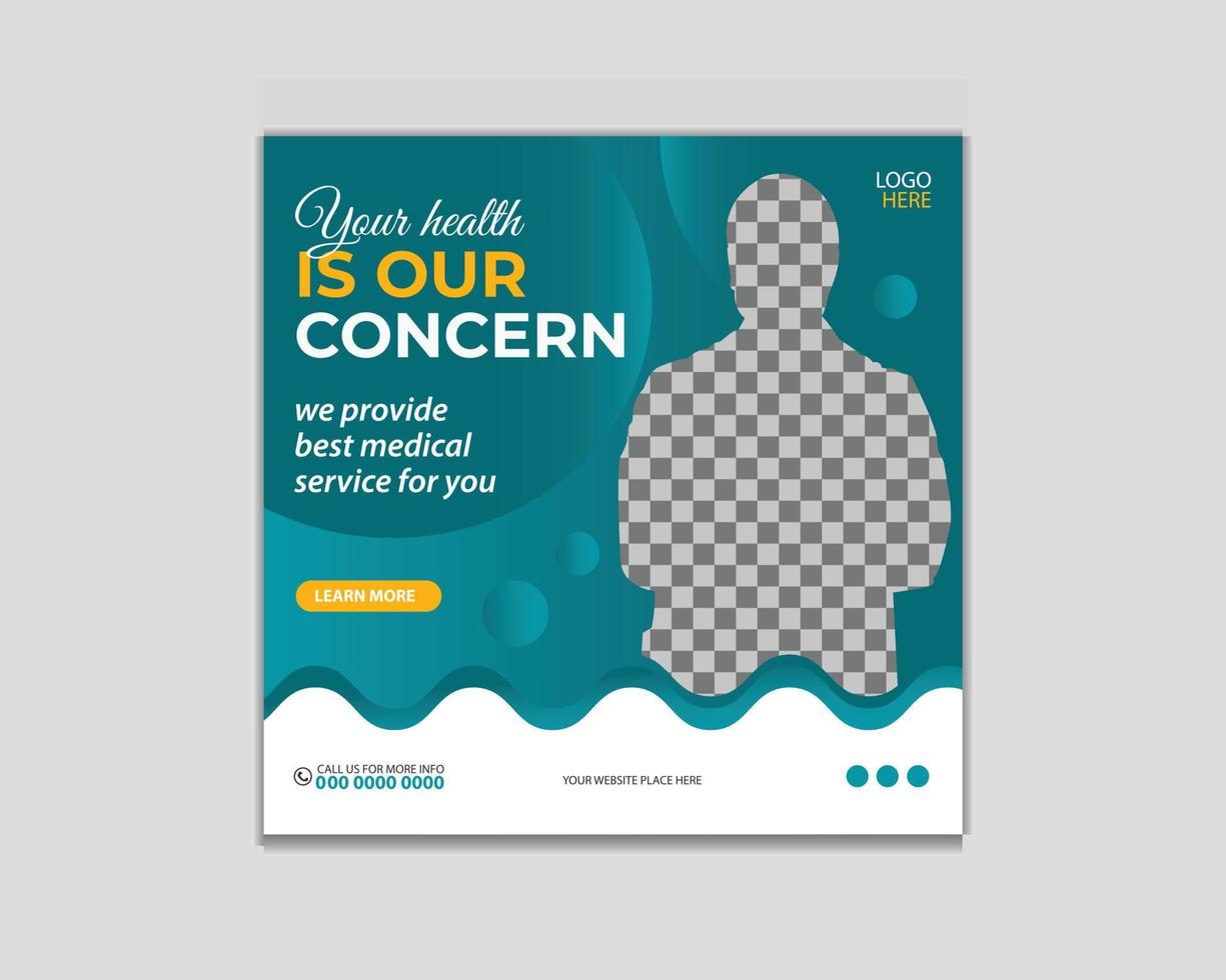 Medical health care social media post template, health banner template for social media, Medical square flyer template vector