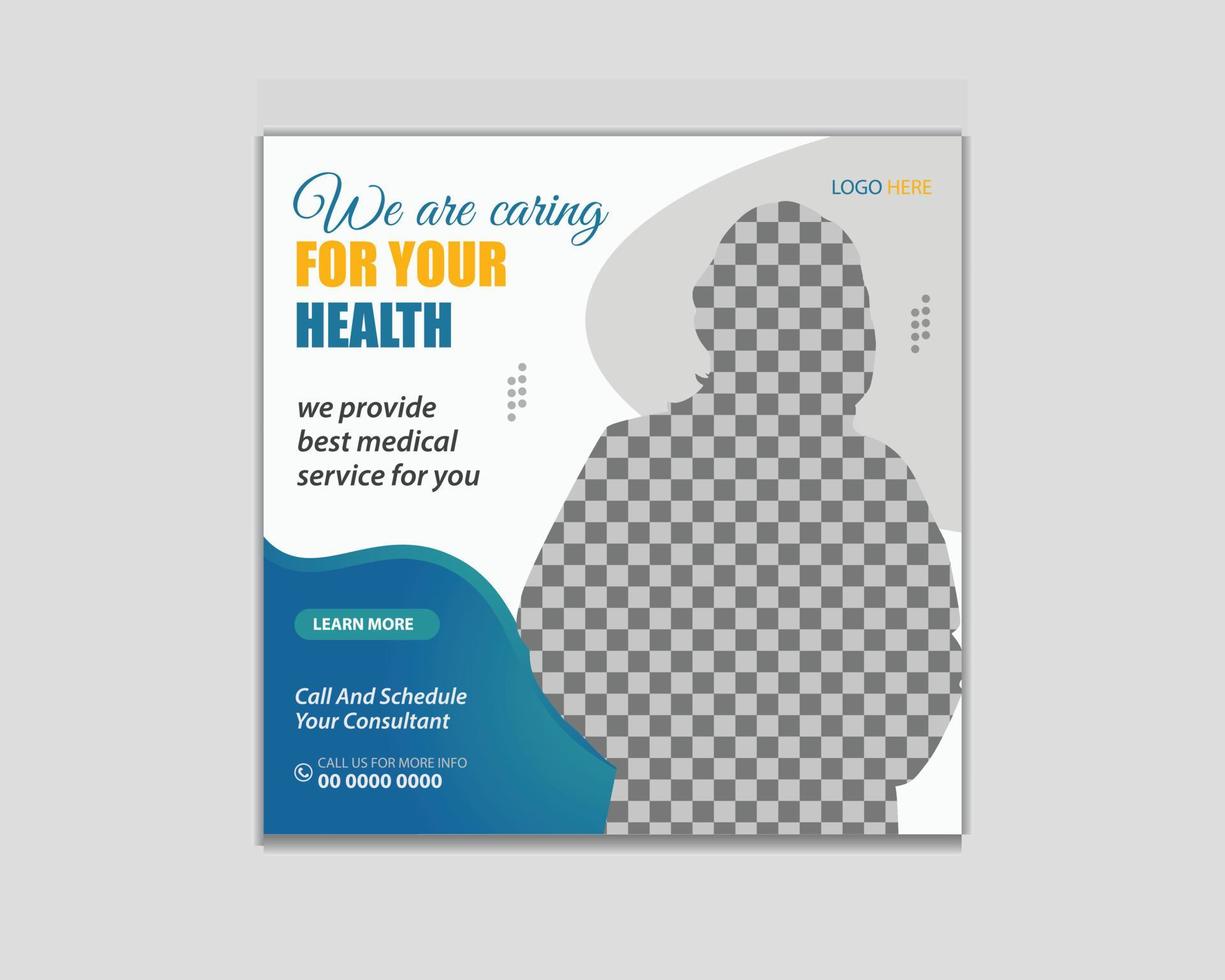 Medical health care social media post template, health banner template for social media, Medical square flyer template vector