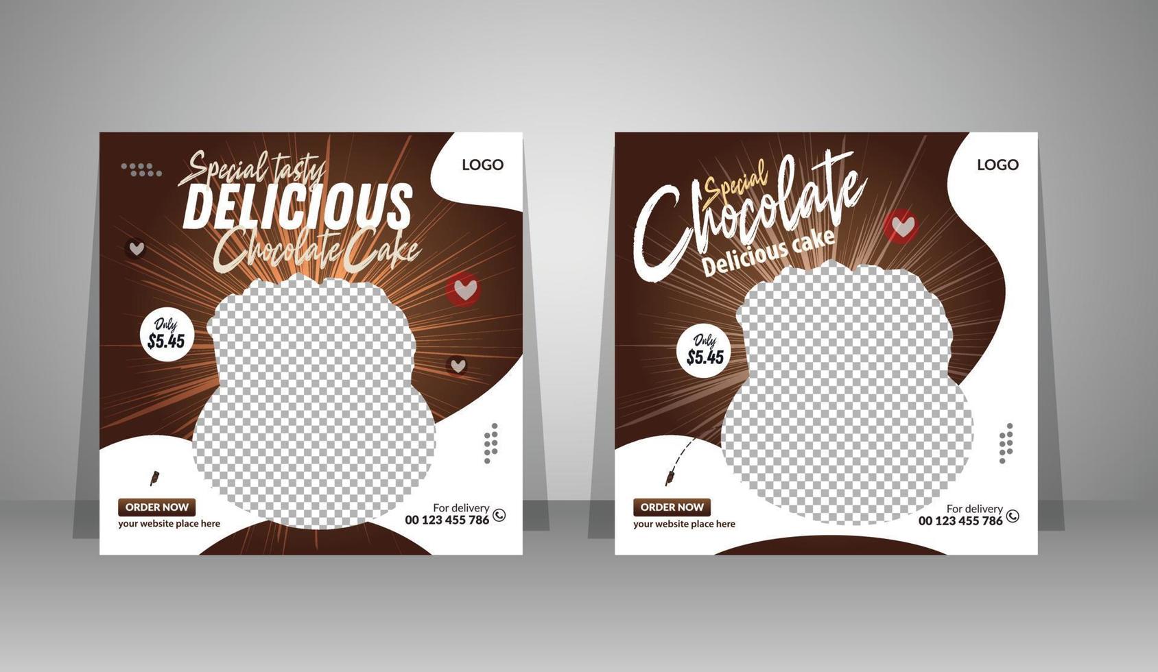 publicación de banner de pastel de chocolate delicioso en redes sociales vector