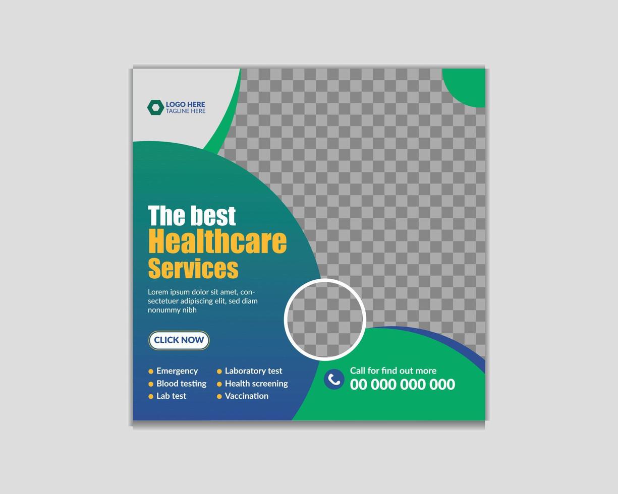 diseño de plantilla de redes sociales médicas, plantilla de banner de redes sociales de atención médica vector