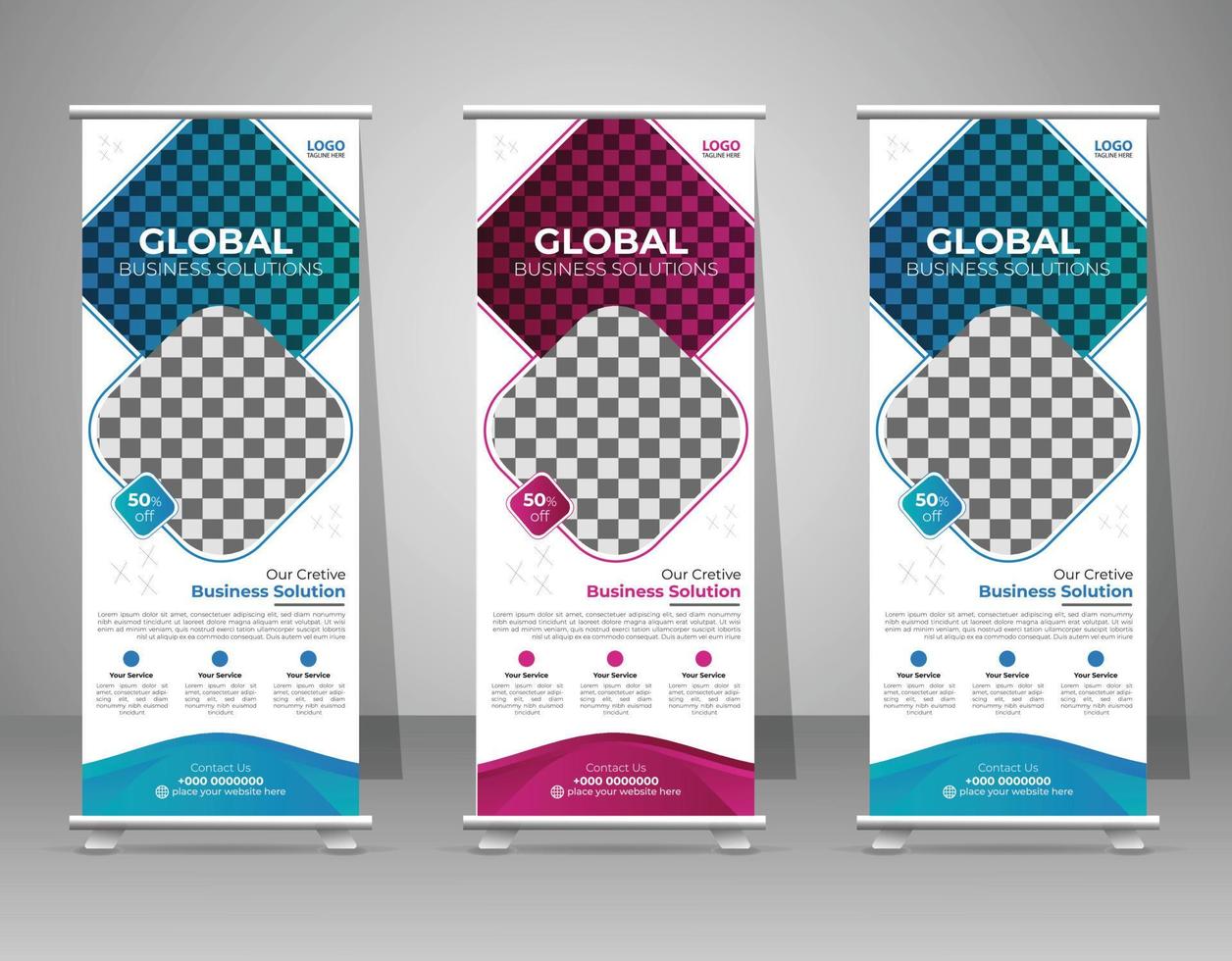 Business Roll Up. Standee Design. Banner Template. Presentation. Abstract Blue Green Geometric leaflet, Grow your business. exhibition display. vector