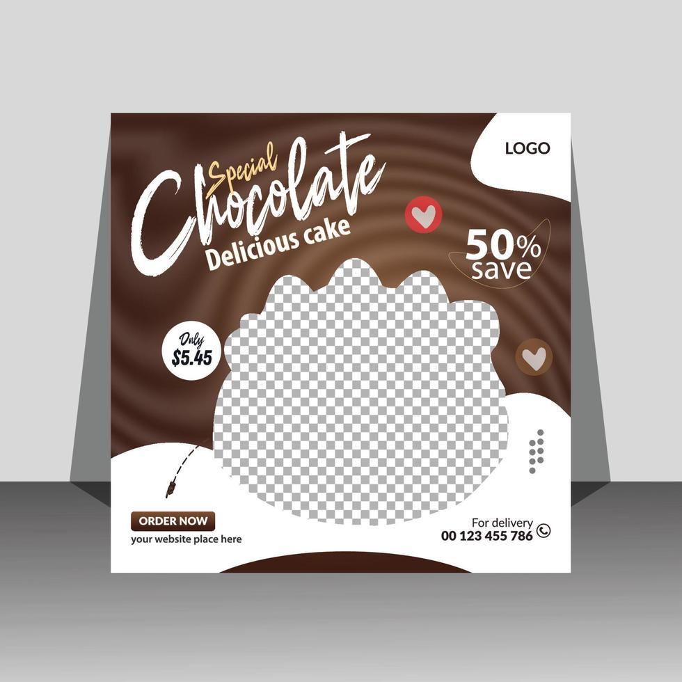 publicación de banner de pastel de chocolate delicioso en redes sociales vector