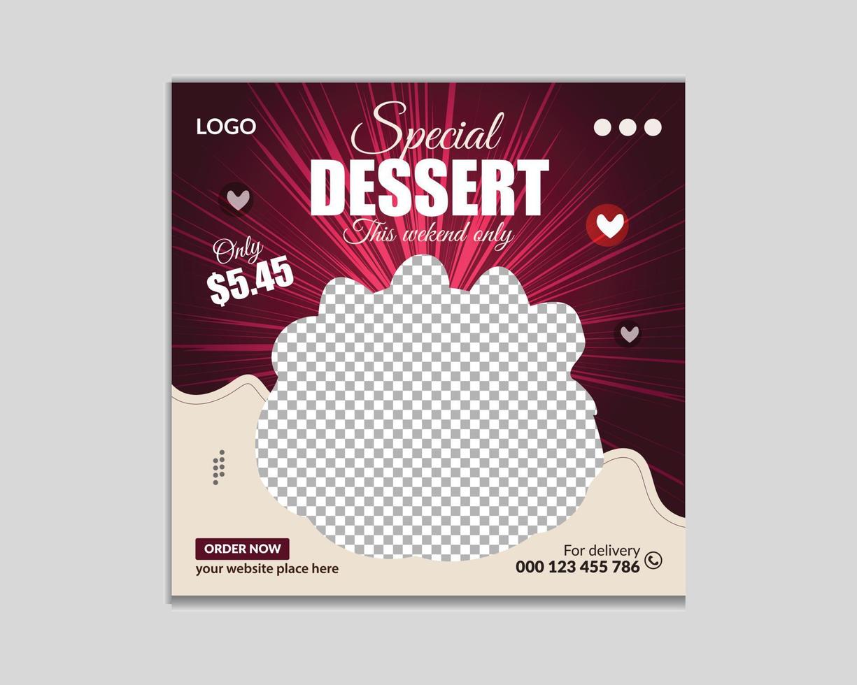 Pastry dessert cake social media post banner template vector