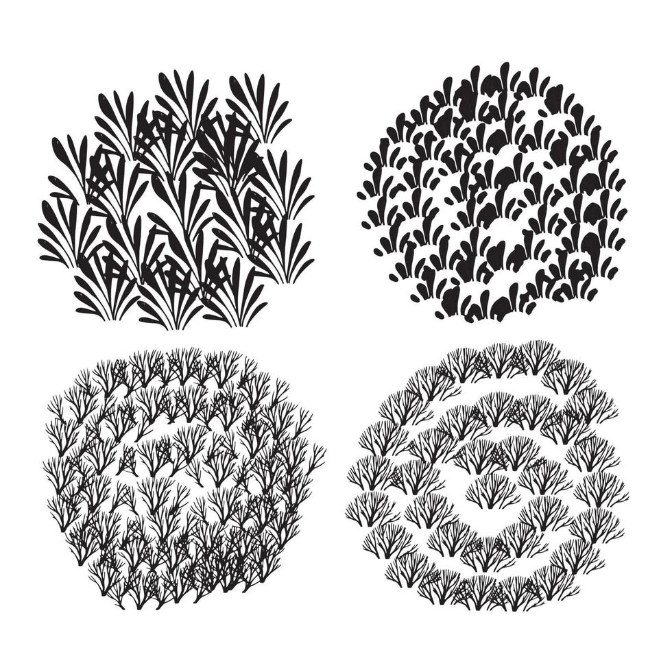 Vector Collection Black Paint Ink Strokes Splatter Brush Nature Plants Trees Artistic Design Patterns Vector Illustration Isolated on White Background