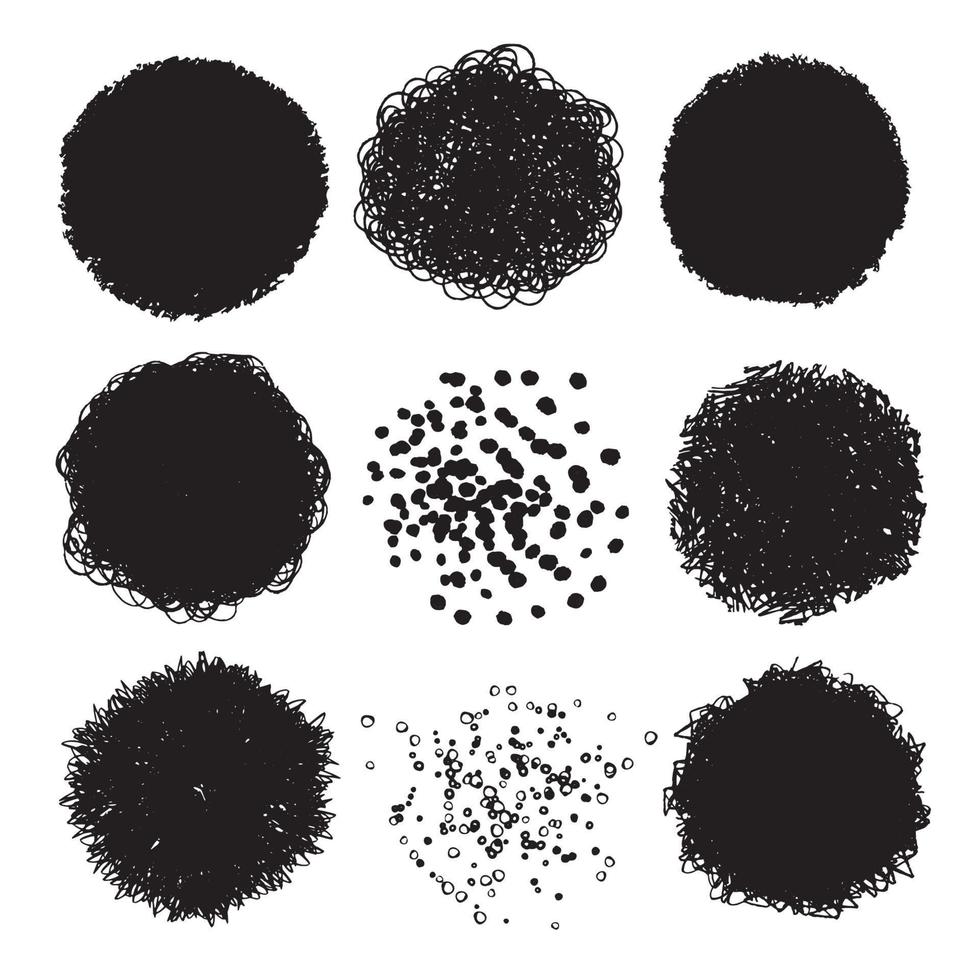 colección de vectores de trazos de tinta de pintura negra líneas de pincel de salpicadura textura fina elementos de diseño de arte efecto de ruido puntos burbujas ilustración vectorial aislado sobre fondo blanco