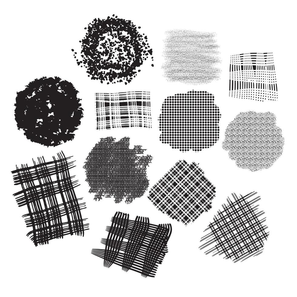 Vector collection big set of textures ink smears splatter brush cage dots noise texture fabric background art design print Vector illustration Isolated on white background