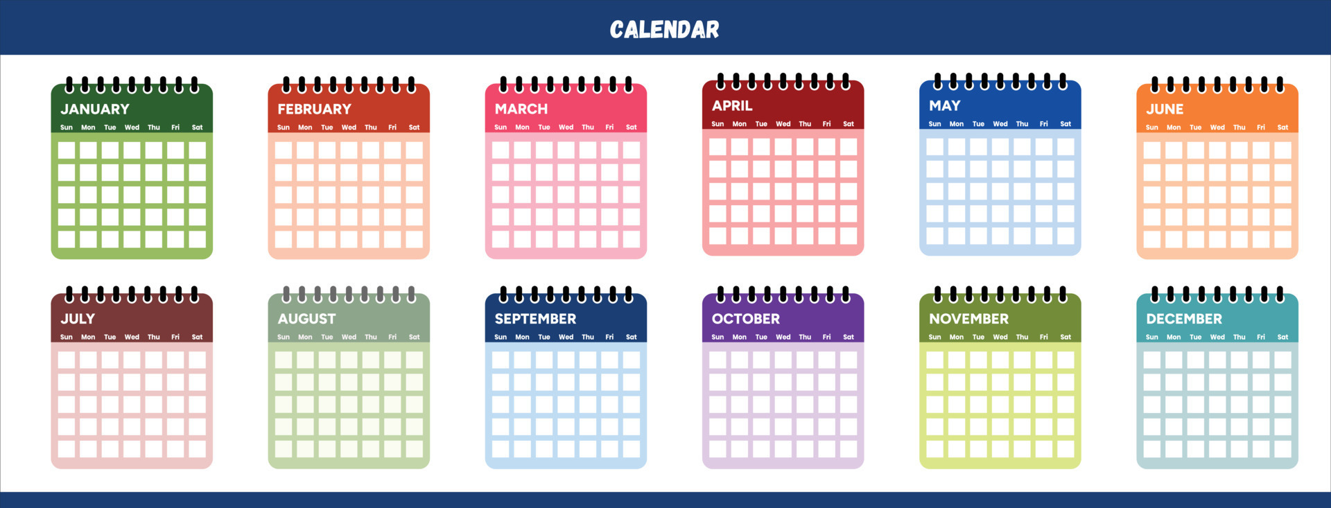 Colorful Year Calendar 18768666 Vector Art at Vecteezy