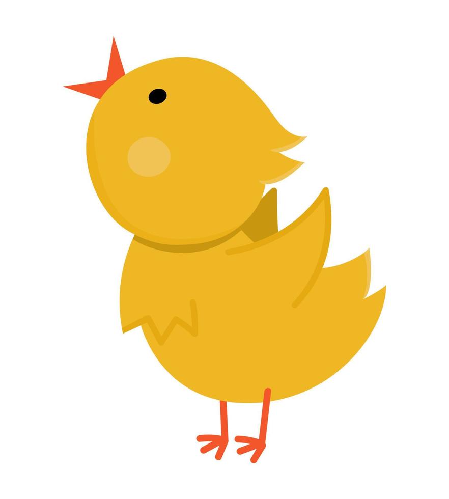 Vector funny chick icon. Spring, Easter or farm little bird illustration. Cute yellow singing chicken isolated on white background.