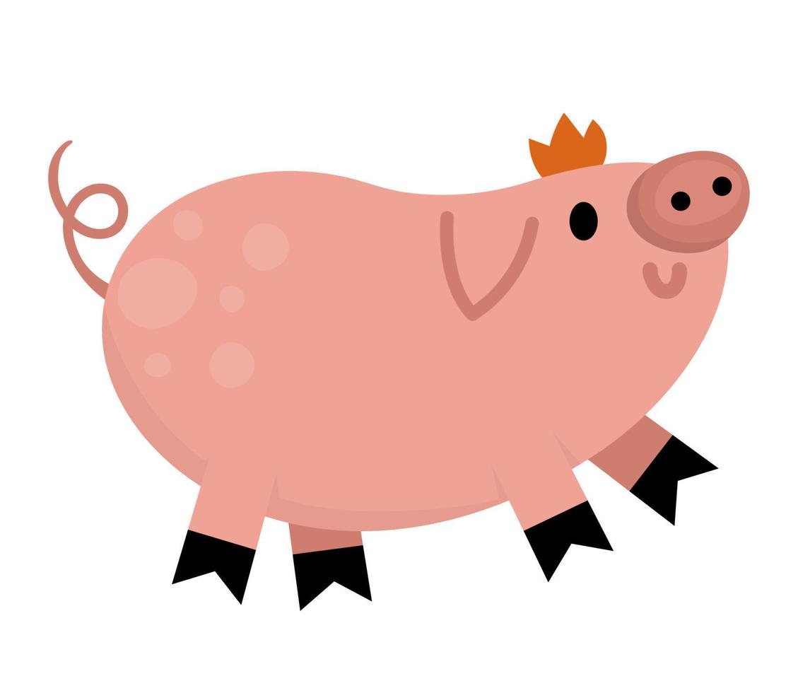 Vector piglet icon. Cute cartoon little pig illustration for kids. Farm animal baby isolated on white background. Colorful flat cattle picture for children