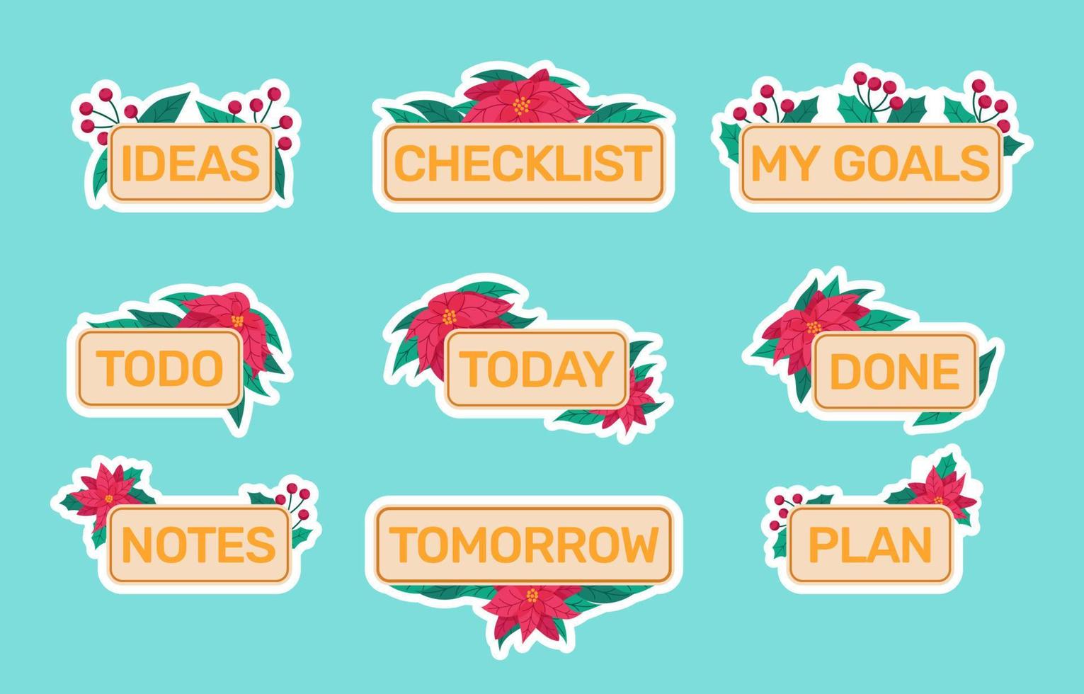 Poinsettia Journaling Sticker Set vector