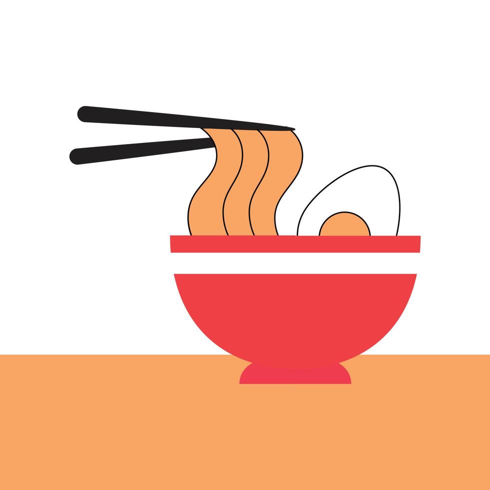 Ramen noodles served in a bowl, Japanese traditional dish vector