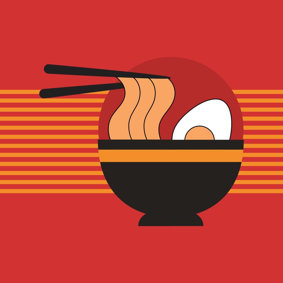 Ramen noodles served in a bowl, Japanese traditional dish vector