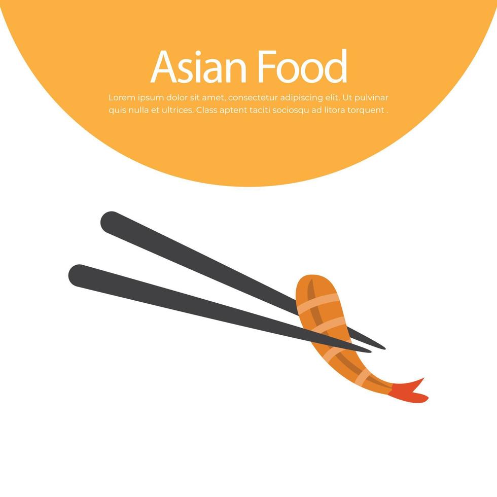 Chopsticks holding boiled or grilled shrimps vector illustration