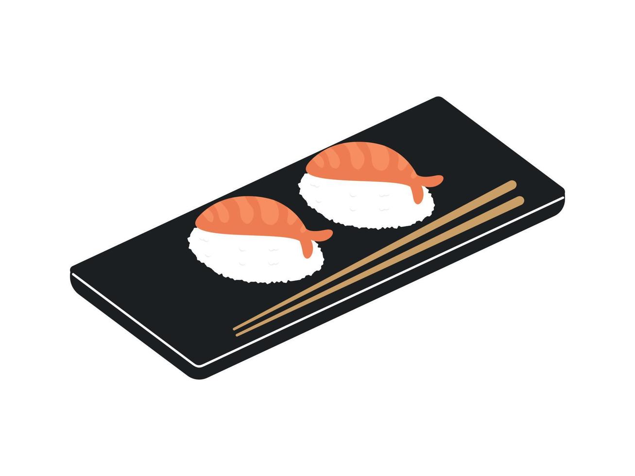 sushi de comida japonesa en tablero de madera con palillos de sushi vector